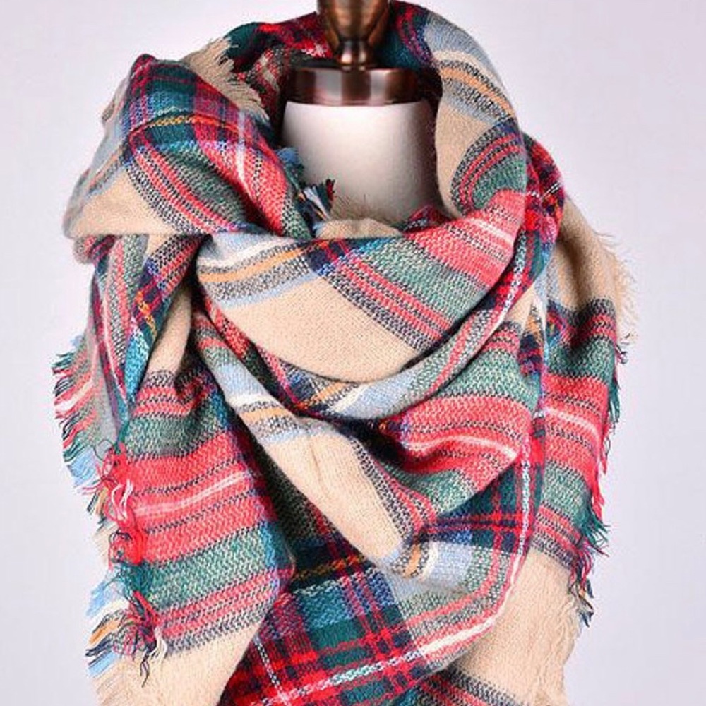 Brown Plaid Blanket Scarf
